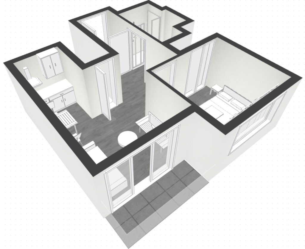 Image 3D logement F2 meublé